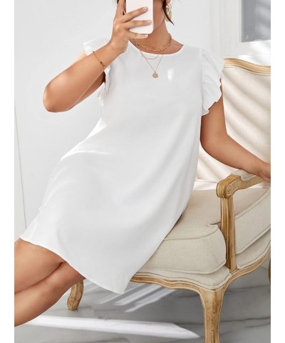 Women's Plus Size Ruffle Cap Sleeve Round Neck Dress Summer Tunic Dresses White $15.48 Dresses