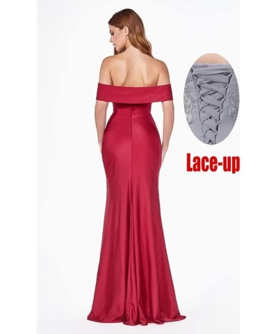 Women's Off Shoulder Prom Dresses Long Satin Mermaid Bridesmaid Dress Evening Party Gown with Slit Champagne $31.98 Dresses