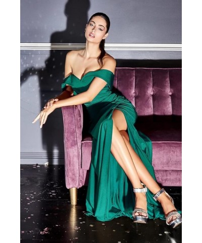 Women's Off Shoulder Prom Dresses Long Satin Mermaid Bridesmaid Dress Evening Party Gown with Slit Champagne $31.98 Dresses