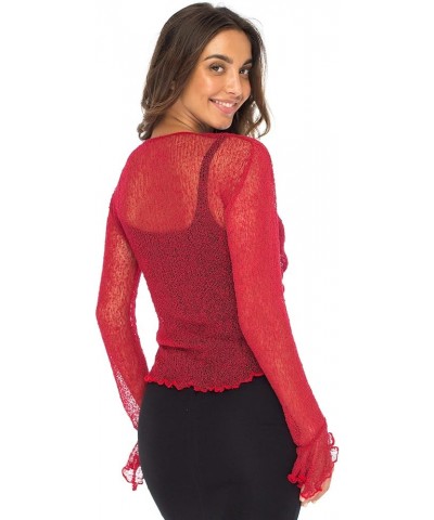 Womens Sheer Shrug Bolero Long Sleeves Cropped Cardigan Lite Bell Sleeves Red $16.21 Sweaters