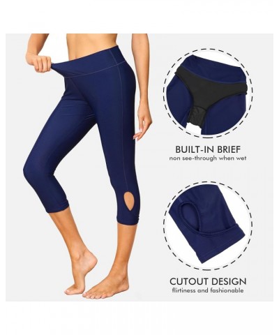 Swim Pants for Women High Waisted Swimming Leggings Stretch Swim Capris Sporty Long Swim Board Shorts Navy Cutout $14.21 Swim...