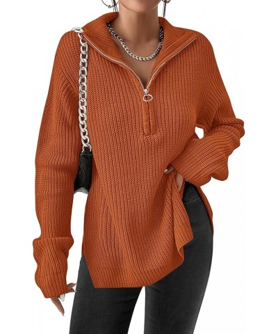 Women's Fashion 2024 Sweaters Quarter Zip Pullover Long Oversized Knit Sweater Winter Clothes Caramel $15.92 Sweaters