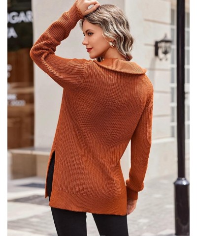 Women's Fashion 2024 Sweaters Quarter Zip Pullover Long Oversized Knit Sweater Winter Clothes Caramel $15.92 Sweaters