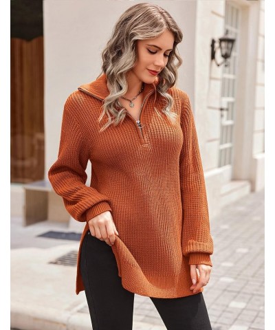 Women's Fashion 2024 Sweaters Quarter Zip Pullover Long Oversized Knit Sweater Winter Clothes Caramel $15.92 Sweaters