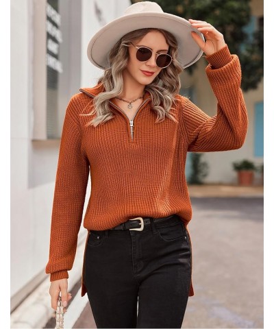 Women's Fashion 2024 Sweaters Quarter Zip Pullover Long Oversized Knit Sweater Winter Clothes Caramel $15.92 Sweaters