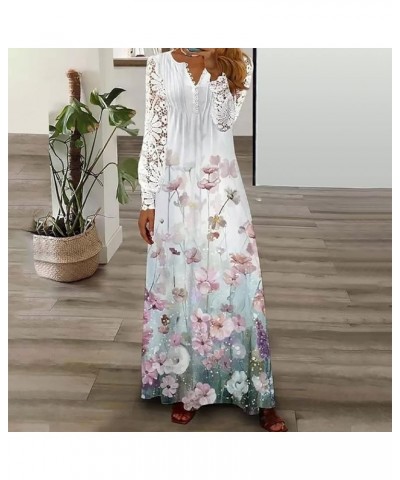 Women Lace Crochet Spring Dress Long Sleeve V Neck Maxi Dresses Boho Floral Print Long Dress Casual Trendy Outfits Purple 3 $...