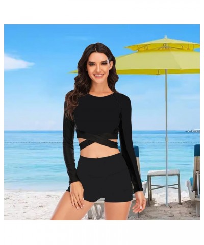 Womems Rash Guard Swimsuit Long Sleeve Two Piece Bathing Suit UV Protection Crop Top Swimwear 2209-heise $16.19 Swimsuits