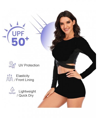 Womems Rash Guard Swimsuit Long Sleeve Two Piece Bathing Suit UV Protection Crop Top Swimwear 2209-heise $16.19 Swimsuits