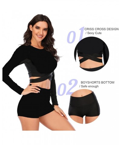 Womems Rash Guard Swimsuit Long Sleeve Two Piece Bathing Suit UV Protection Crop Top Swimwear 2209-heise $16.19 Swimsuits