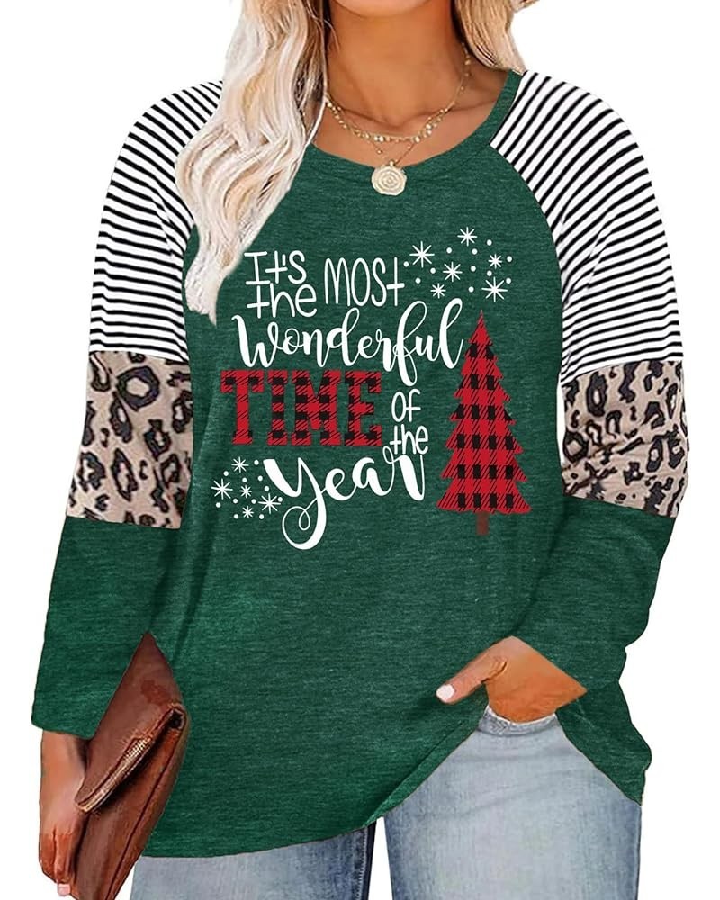 Plus Size Merry Christmas Shirts Women Xmas Buffalo Plaid Tree Shirt Long Oversized Graphic Tees Xmas Tops Green $14.15 Tops