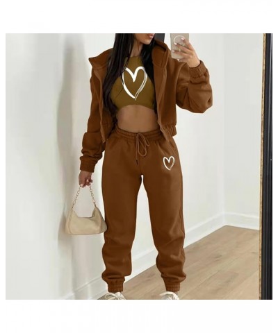 Women's 3 Piece Workout Sets Hooded Sweatshirt Cropp Tops and Pant Tracksuit Sport Suit Hoodie Tracksuit Jogger Outfits 01 Br...