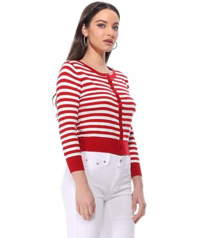 Women's 3/4 Sleeve Crewneck Striped Regular Fit Button-Down Sweater Cardigan MK3521 (S-L) Blueberry/Lilac $7.92 Sweaters