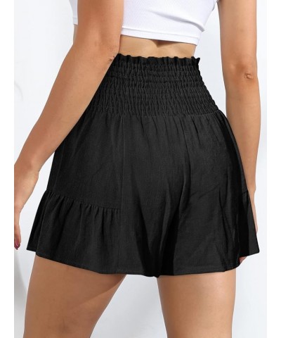 Womens Cute Flowy Bowknot Summer Shorts Casual Smoked Ruffle High Waisted Wide Leg Shorts Black $12.95 Shorts