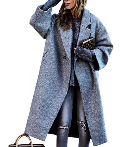 Notch Lapel Double Breasted Printing Casual Elegant Long Sleeve Lapel Blazer Slim Mid Long Trench Coat Jacket Gray M $12.64 C...