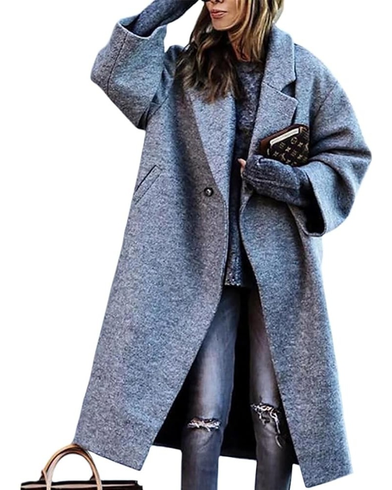 Notch Lapel Double Breasted Printing Casual Elegant Long Sleeve Lapel Blazer Slim Mid Long Trench Coat Jacket Gray M $12.64 C...