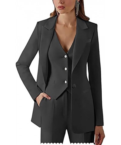 Womens 3 Piece Single-Breasted Pants Suits Dressy Casual Jacket Vest and Pants Suits for Women Evening Party Black $50.34 Suits