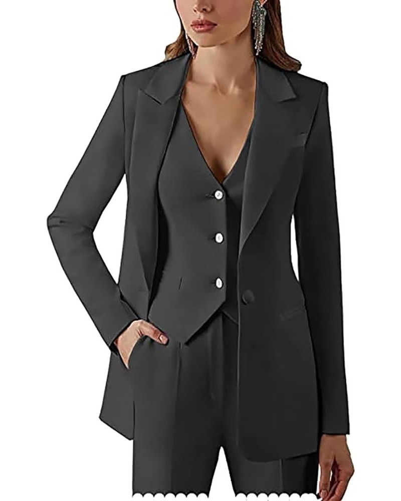 Womens 3 Piece Single-Breasted Pants Suits Dressy Casual Jacket Vest and Pants Suits for Women Evening Party Black $50.34 Suits