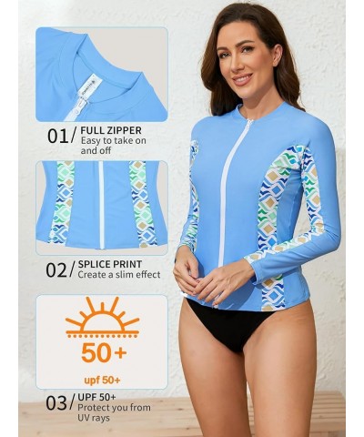 Women's Rashguard Swimsuit Zip Front Sun Protection Swim Shirt UPF 50+ Blue Printed $15.96 Swimsuits