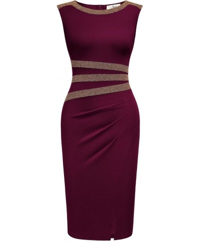 Women's 50s Vintage Sleeveless Contrast Tape Cocktail Party Pencil Dress A-burgundy $25.19 Dresses