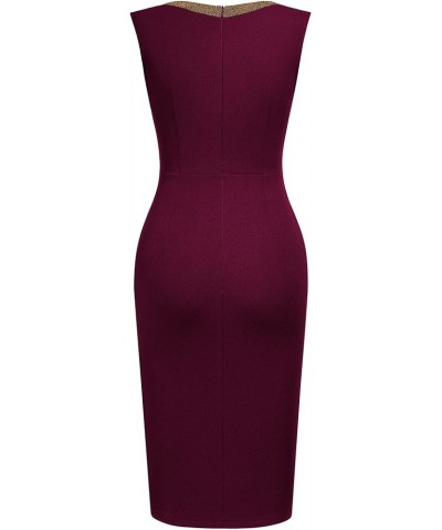 Women's 50s Vintage Sleeveless Contrast Tape Cocktail Party Pencil Dress A-burgundy $25.19 Dresses