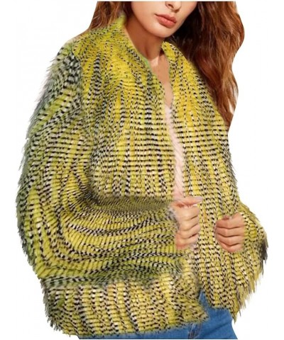 Womens Open Front Faux Fur Cardigan Vintage Parka Shaggy Jacket Coat Yellow $25.97 Coats