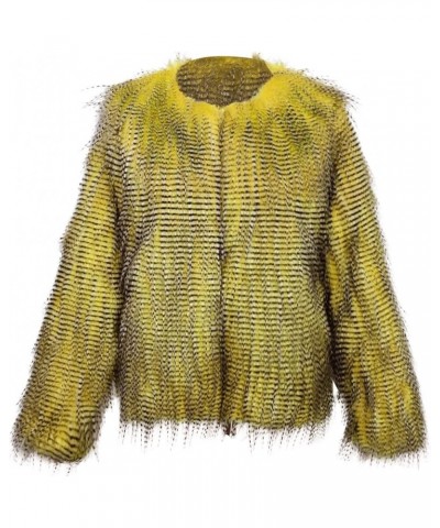 Womens Open Front Faux Fur Cardigan Vintage Parka Shaggy Jacket Coat Yellow $25.97 Coats