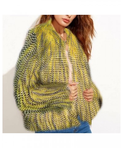 Womens Open Front Faux Fur Cardigan Vintage Parka Shaggy Jacket Coat Yellow $25.97 Coats