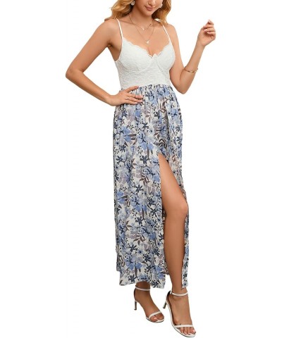 Women's Floral Contrast Lace Strappy Sleeveless Split Flowy Hem Romper Jumpsuit $11.02 Jumpsuits