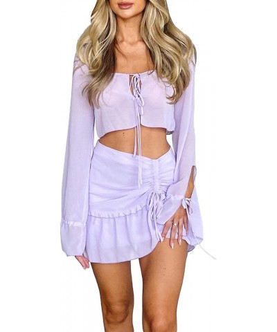 Women Sexy Cutout Sheer Mesh See Through Bodycon Mini Dress Y2k Ruffled Side Split Bikini Cover Up Dress Purple Cover Up $14....