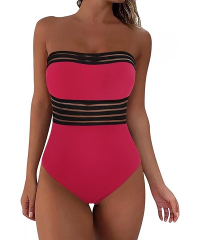 Women's Strapless One Piece Swimsuits Tummy Control Swimwear Halter Slimming Bathing Suits Monokini Red $7.64 Swimsuits