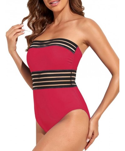 Women's Strapless One Piece Swimsuits Tummy Control Swimwear Halter Slimming Bathing Suits Monokini Red $7.64 Swimsuits