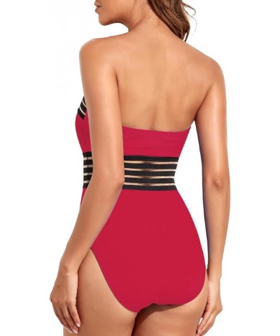 Women's Strapless One Piece Swimsuits Tummy Control Swimwear Halter Slimming Bathing Suits Monokini Red $7.64 Swimsuits