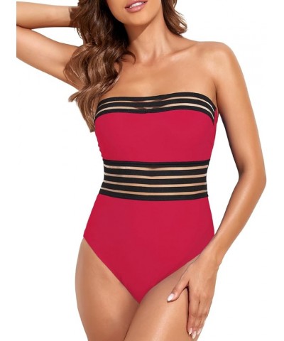 Women's Strapless One Piece Swimsuits Tummy Control Swimwear Halter Slimming Bathing Suits Monokini Red $7.64 Swimsuits