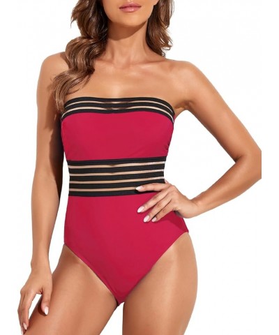 Women's Strapless One Piece Swimsuits Tummy Control Swimwear Halter Slimming Bathing Suits Monokini Red $7.64 Swimsuits