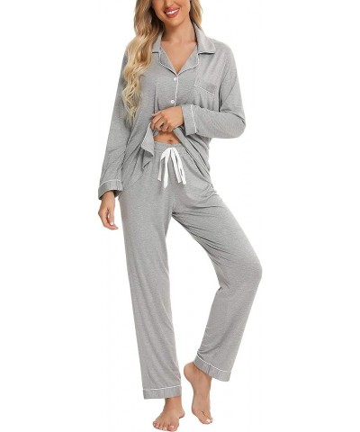 Pajamas for Women Soft Button Up Pajama Set Long Sleeve Shirt and Pajama Pants Lounge Sets S-XXL Light Grey $22.13 Lingerie