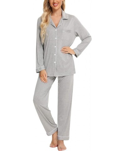 Pajamas for Women Soft Button Up Pajama Set Long Sleeve Shirt and Pajama Pants Lounge Sets S-XXL Light Grey $22.13 Lingerie