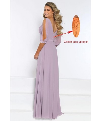 Women's Short Sleeve Bridesmaid Dresses for Wedding Long V Neck Chiffon Modest Party Evening Gowns Burgundy $31.89 Dresses