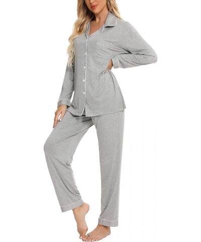 Pajamas for Women Soft Button Up Pajama Set Long Sleeve Shirt and Pajama Pants Lounge Sets S-XXL Light Grey $22.13 Lingerie