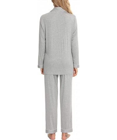 Pajamas for Women Soft Button Up Pajama Set Long Sleeve Shirt and Pajama Pants Lounge Sets S-XXL Light Grey $22.13 Lingerie