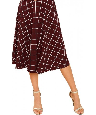 Women's High Neck Plaid Fit and Flare Midi Dress Burgundy $22.56 Dresses