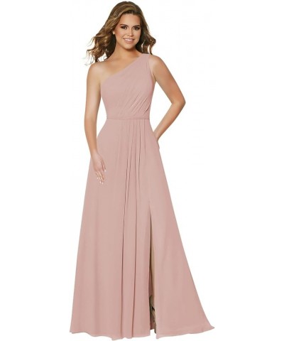 Women's One Shoulder Bridesmaid Dresses Long with Slit Ruched Chiffon Formal Party Dress with Pockets CM070 Dusty Rose $28.16...