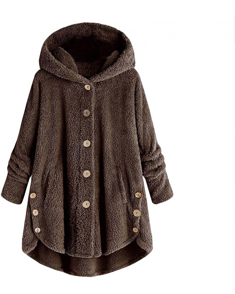 Fleece Jackets For Women 2023 Loose Fuzzy Warm Long Sleeve Hooded Long Shaggy Coat Solid Cute Button Down Hooded Cardigan A01...