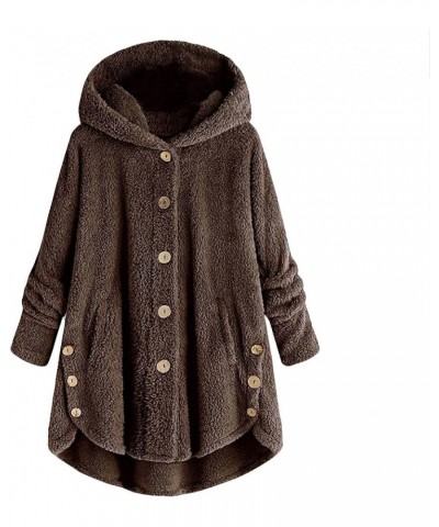 Fleece Jackets For Women 2023 Loose Fuzzy Warm Long Sleeve Hooded Long Shaggy Coat Solid Cute Button Down Hooded Cardigan A01...