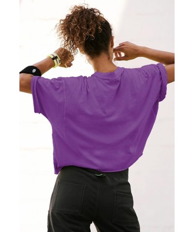 Women's Oversized Crop Tops Roll Hem Half Sleeve T-Shirts Drop Shoulder Casual Summer Tops Purple $11.19 T-Shirts