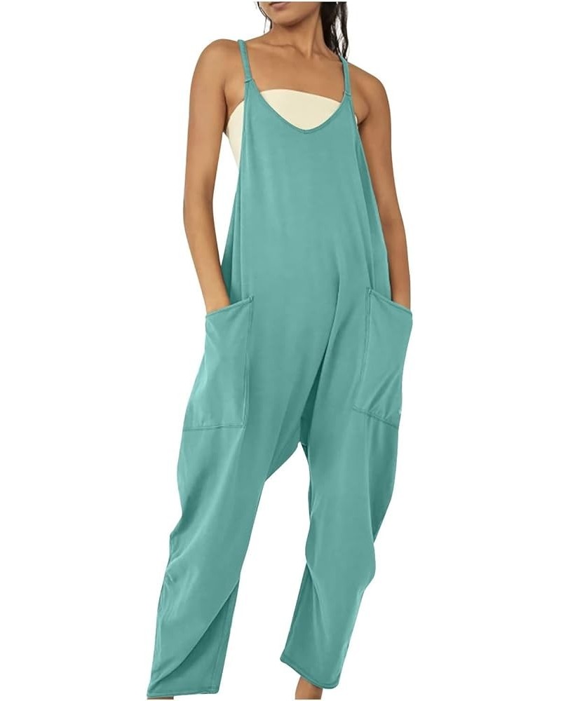 Womens Jumpsuits Casual Sleeveless Loose Spaghetti Strap Overalls Streetstyle Pants Rompers with Two Pockets 01 mint Green $1...