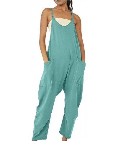 Womens Jumpsuits Casual Sleeveless Loose Spaghetti Strap Overalls Streetstyle Pants Rompers with Two Pockets 01 mint Green $1...