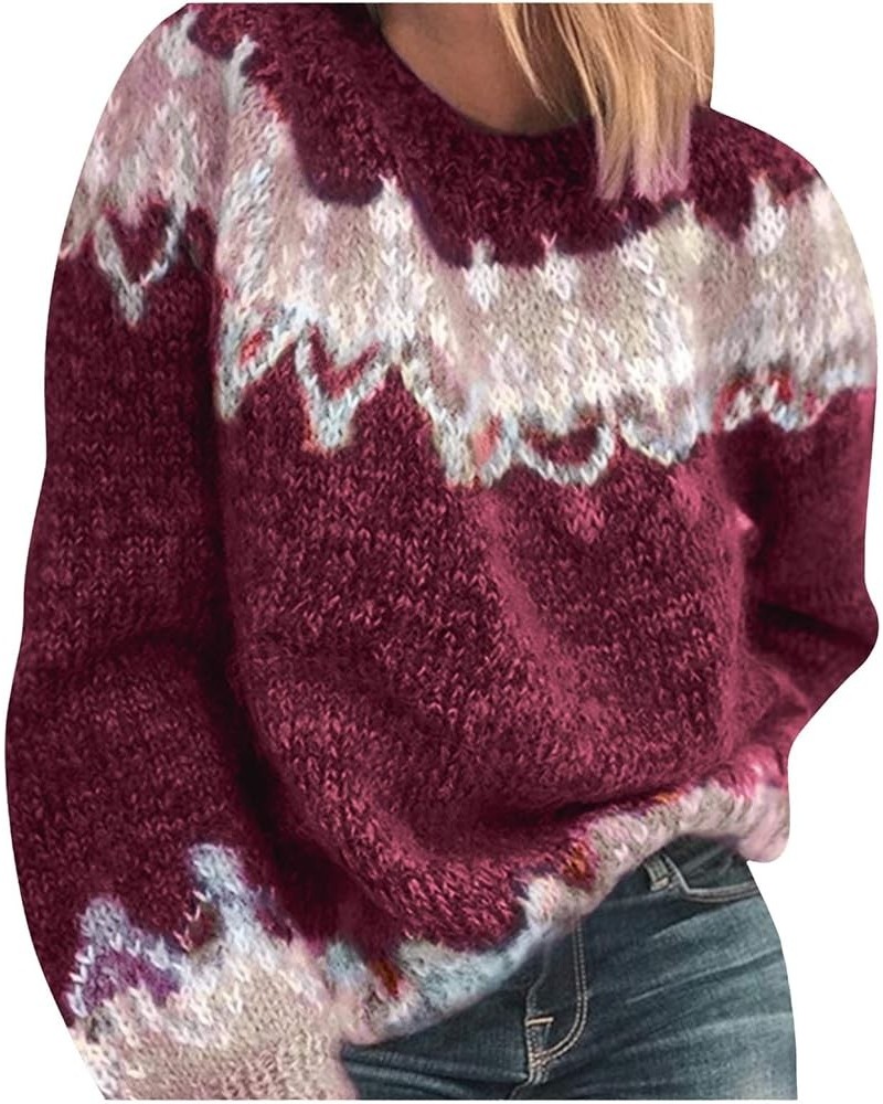 Color Block Mohair Chunky Knit Pullover Sweater, Casual Long Sleeve Raglan Shoulder Fuzzy Sweater for Fall & Winter Hot Pink ...