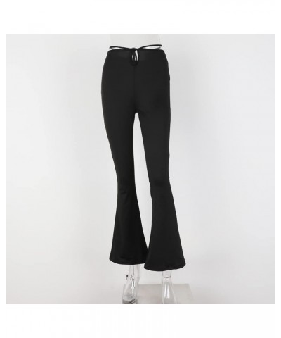 Women's Casual High Waist Bandage Pants Sexy Drawstring Elastic Trousers Solid Flare Streetwear Black $11.30 Pants