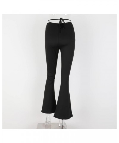 Women's Casual High Waist Bandage Pants Sexy Drawstring Elastic Trousers Solid Flare Streetwear Black $11.30 Pants