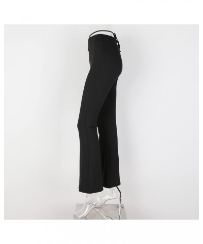 Women's Casual High Waist Bandage Pants Sexy Drawstring Elastic Trousers Solid Flare Streetwear Black $11.30 Pants